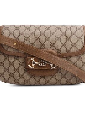 Gucci Tan/Brown GG Canvas Shoulder Bag with Horsebit Detail